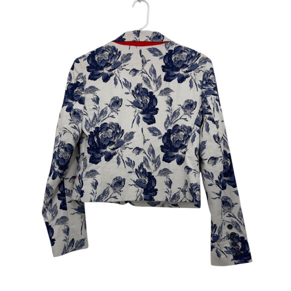 Eva Mendes Floral Blazer SZ 6 & Pencil Skirt SZ 0 Suit Set Off White/Blue/ Lined - Picture 4 of 16